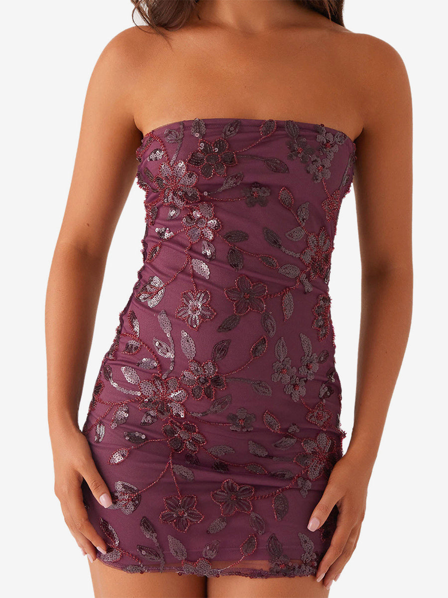 Lilac Fitted Floral Sequin Mini Dress — view 16