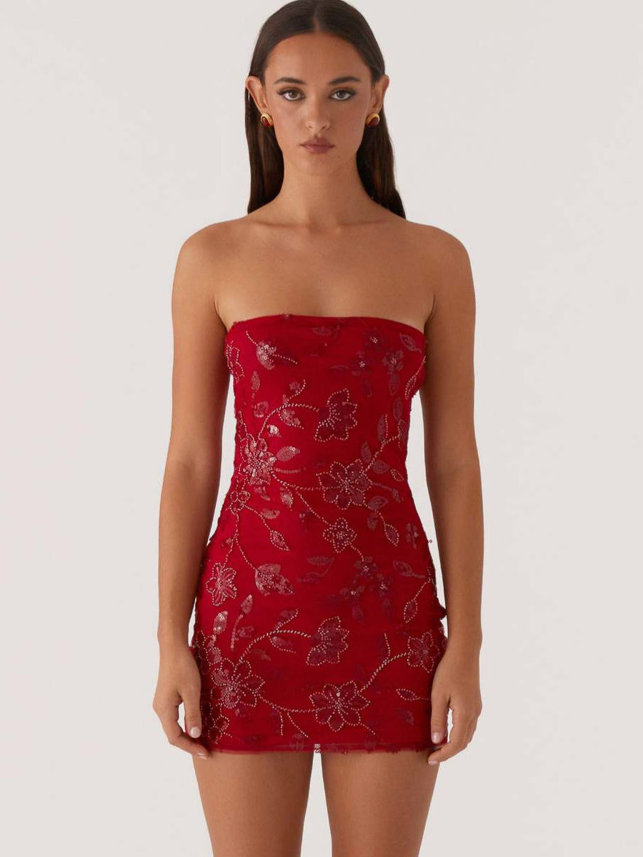 Lilac Fitted Floral Sequin Mini Dress — view 18