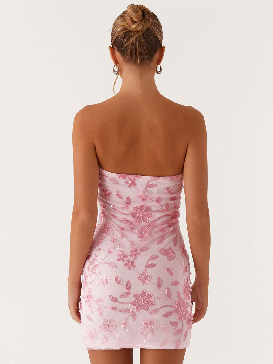 Lilac Fitted Floral Sequin Mini Dress — view 8