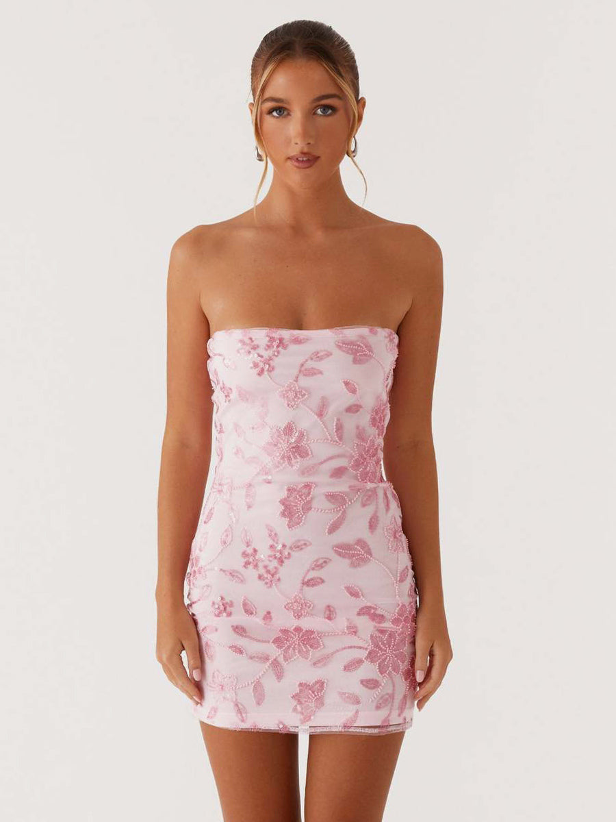 Lilac Fitted Floral Sequin Mini Dress — view 7