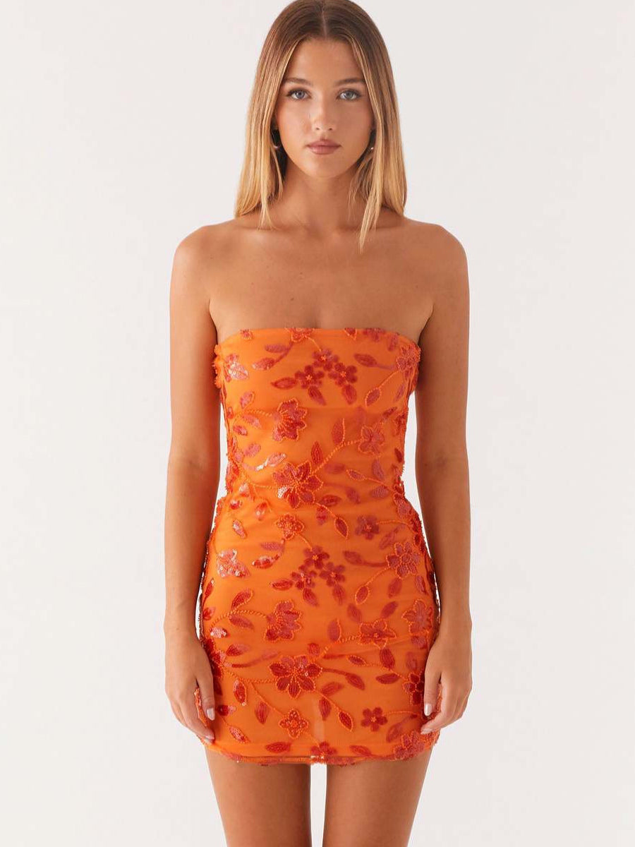Lilac Fitted Floral Sequin Mini Dress — view 4