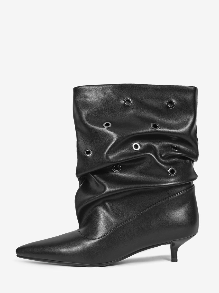 Purple Pointed-Toe Kitten Heel Cut-Out Ankle Boots — view 2