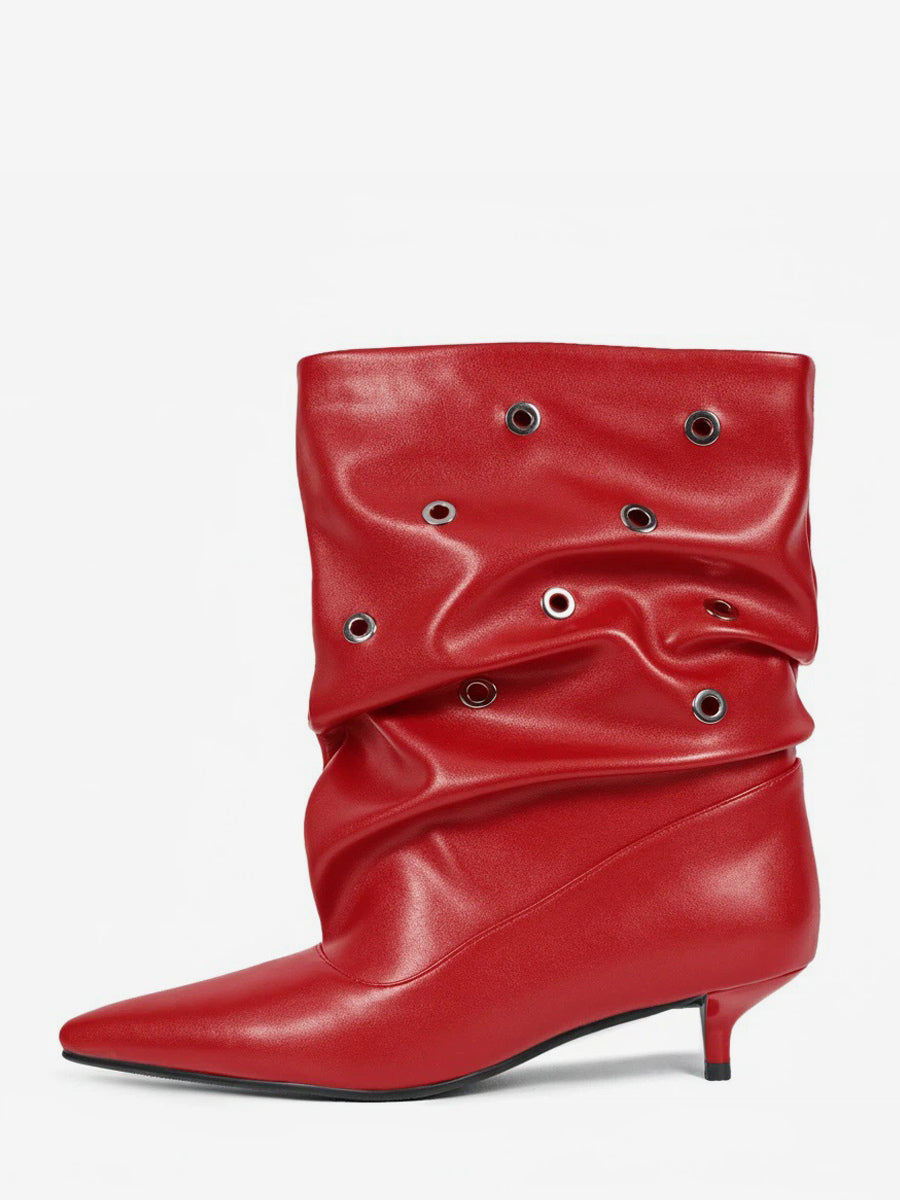 purple pointed toe kitten heel cut out ankle boots — view 3