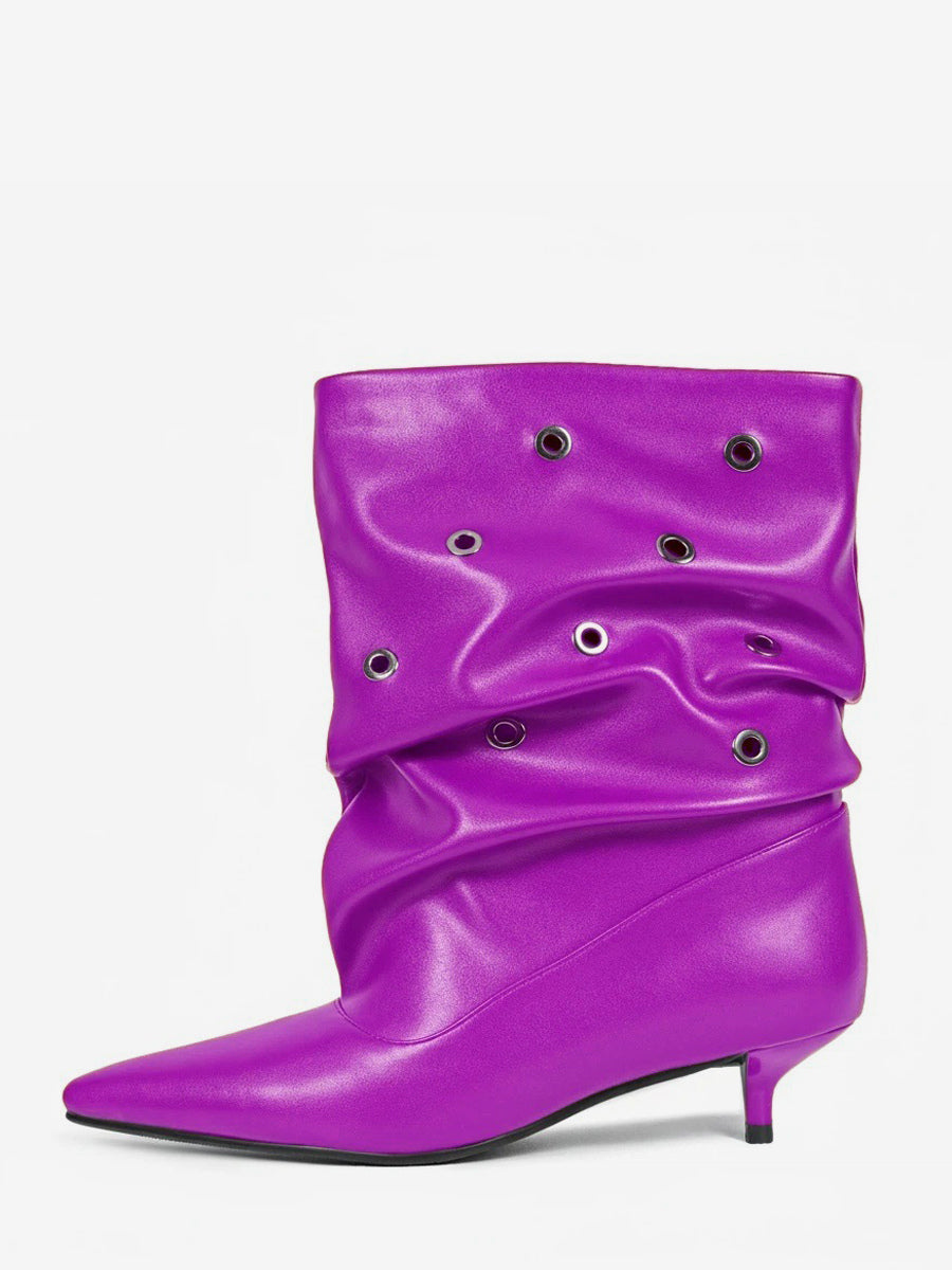 Purple Pointed-Toe Kitten Heel Cut-Out Ankle Boots — view 1