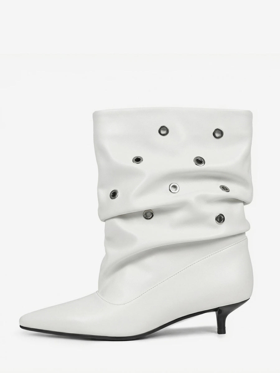 purple pointed toe kitten heel cut out ankle boots — view 4