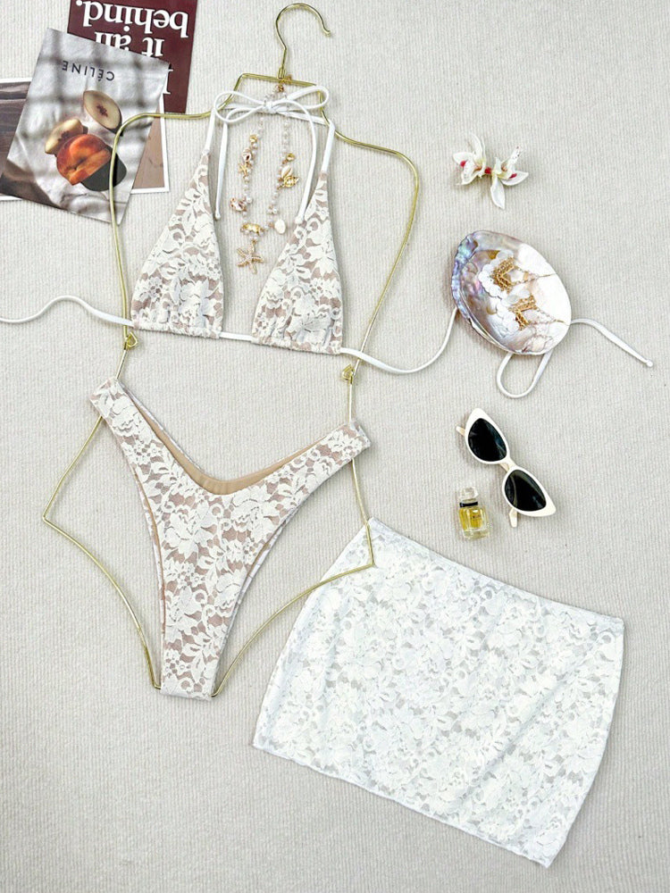 white floral lace mini bikini set — view 4