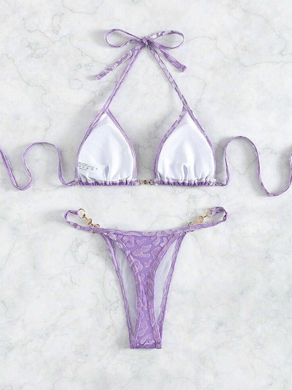 purple halter neck leopard print two piece set — view 10