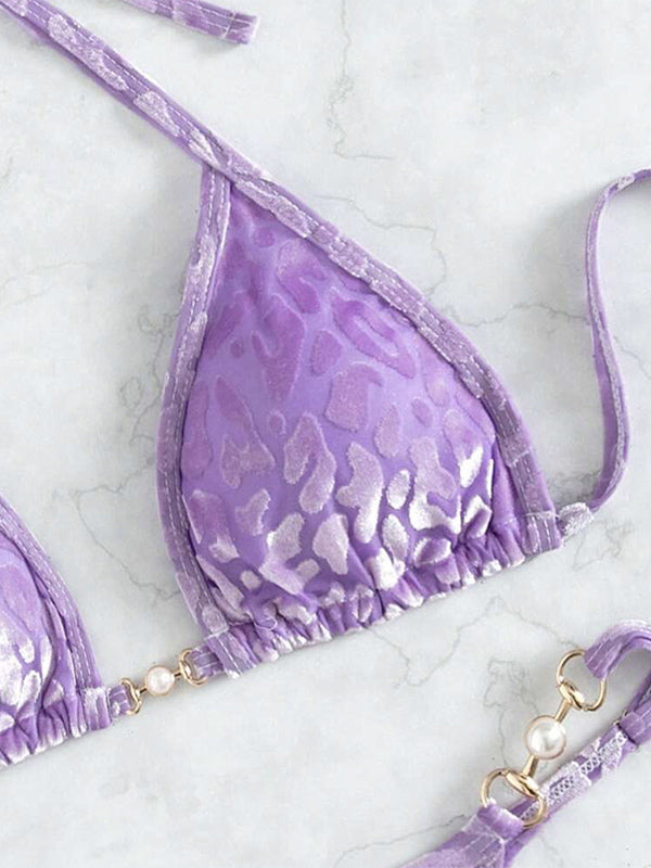 purple halter neck leopard print two piece set — view 11