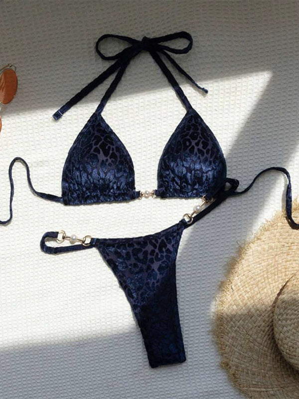purple halter neck leopard print two piece set — view 12