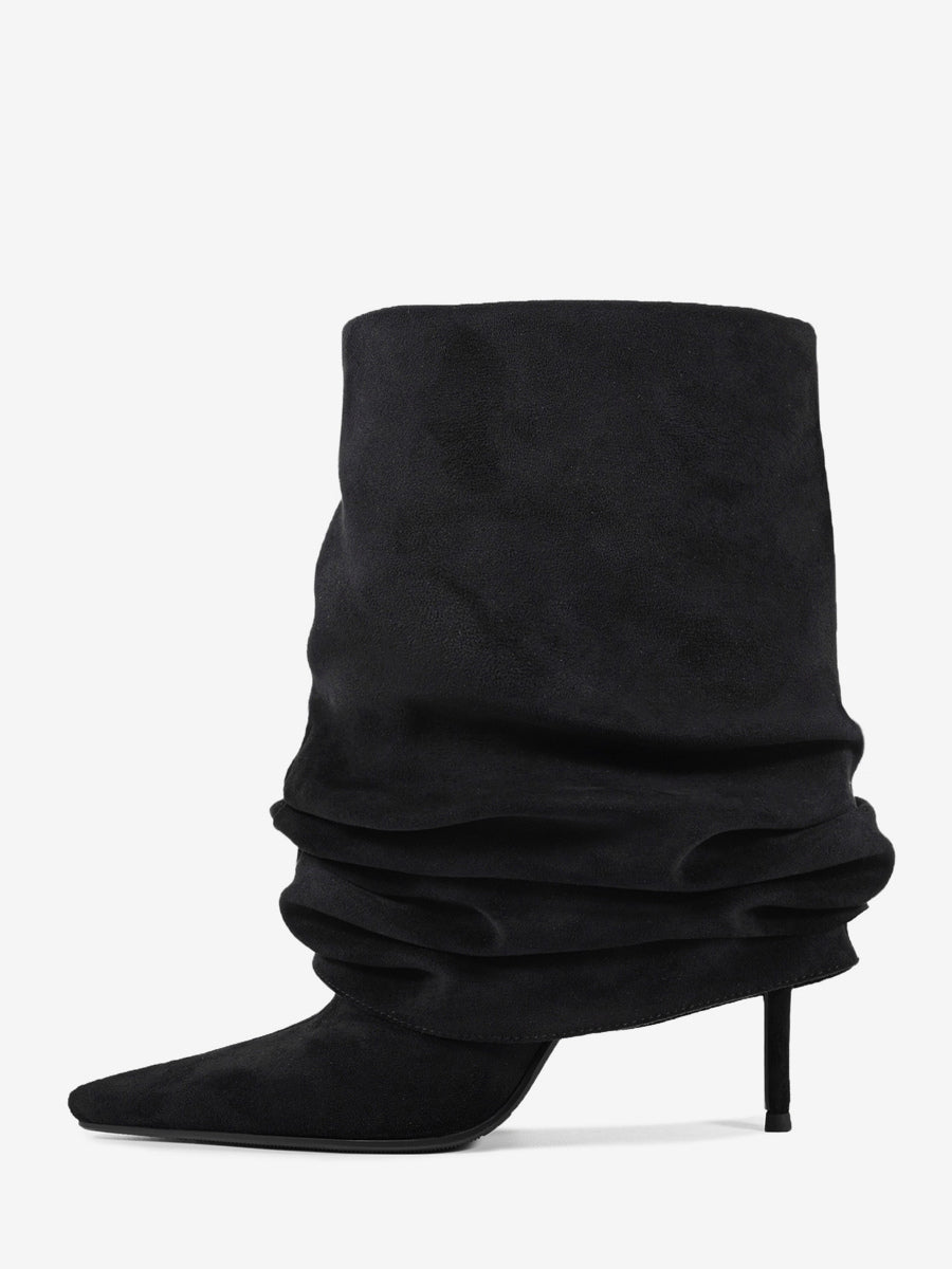 red pointed toe suede effect ankle boots — view 8