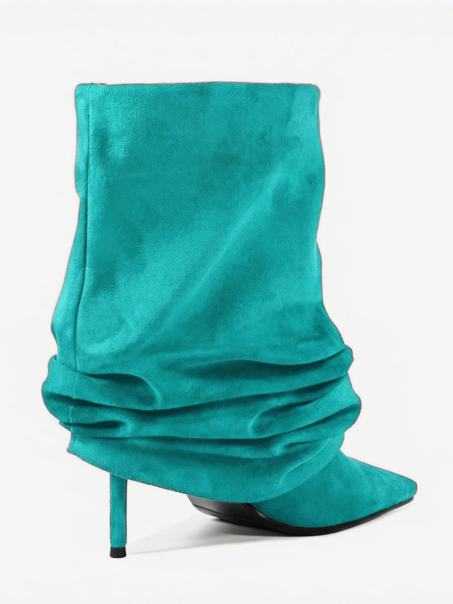red pointed toe suede effect ankle boots — view 7