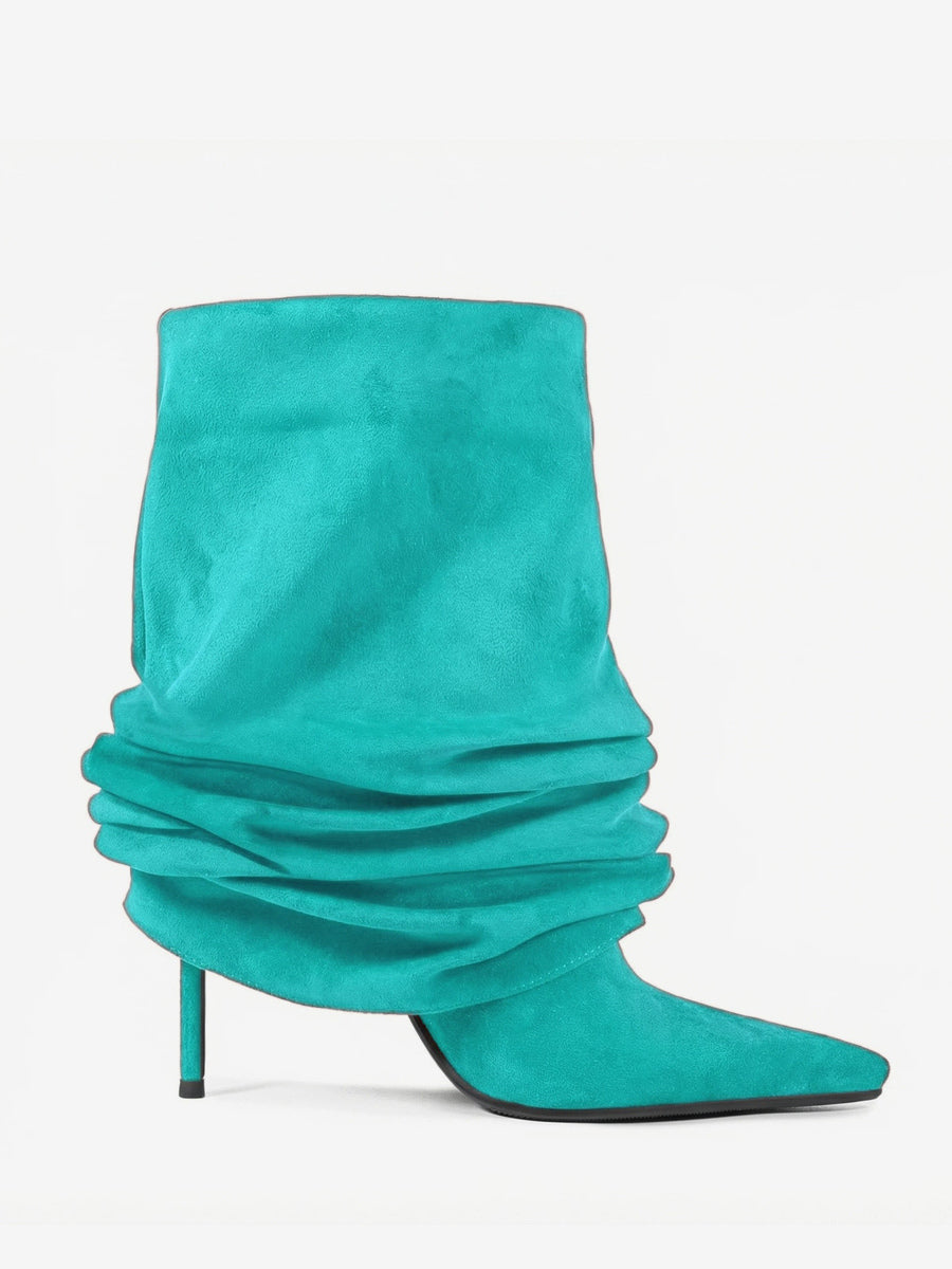 red pointed toe suede effect ankle boots — view 6
