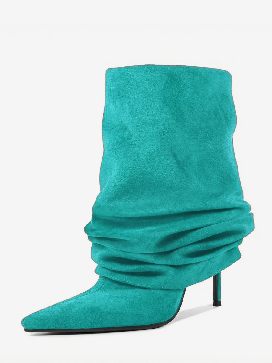 red pointed toe suede effect ankle boots — view 5