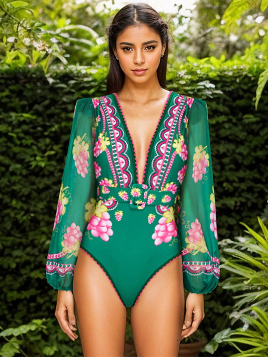 Green Long-Sleeve Maxi Swimsuit — view 1