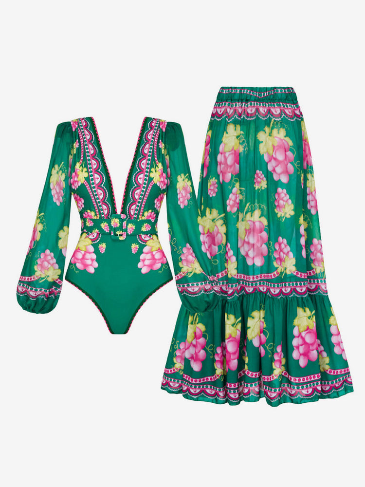 green long sleeve maxi swimsuit — view 2