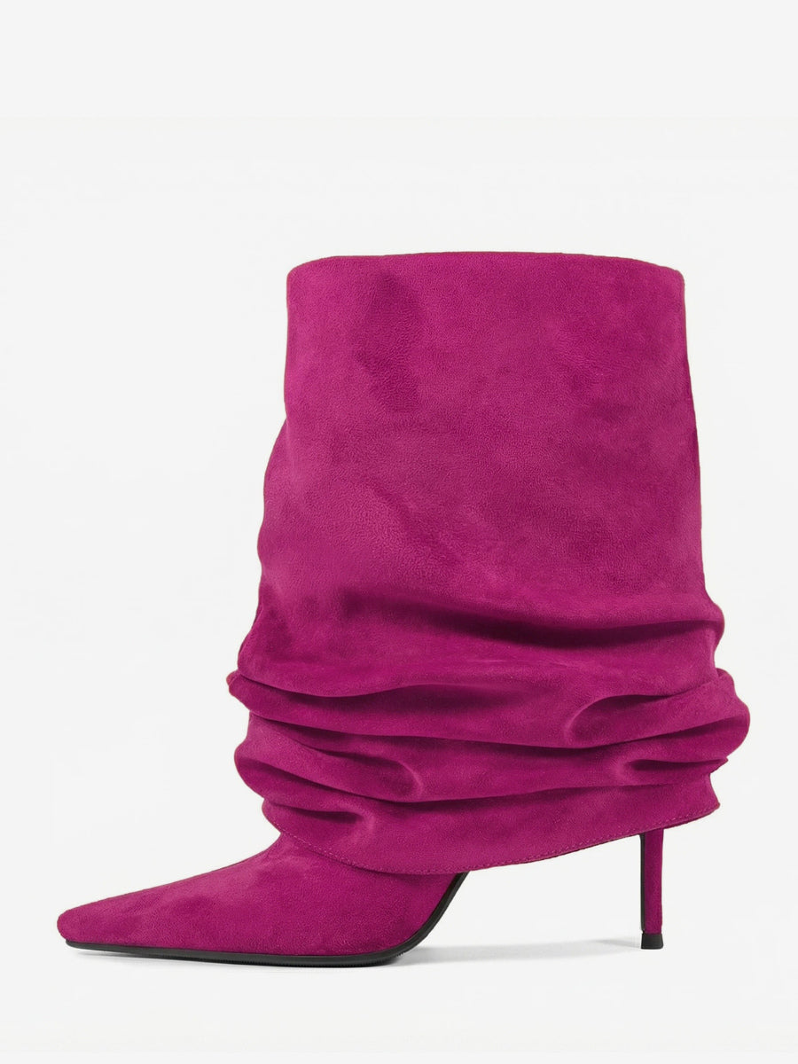 red pointed toe suede effect ankle boots — view 12