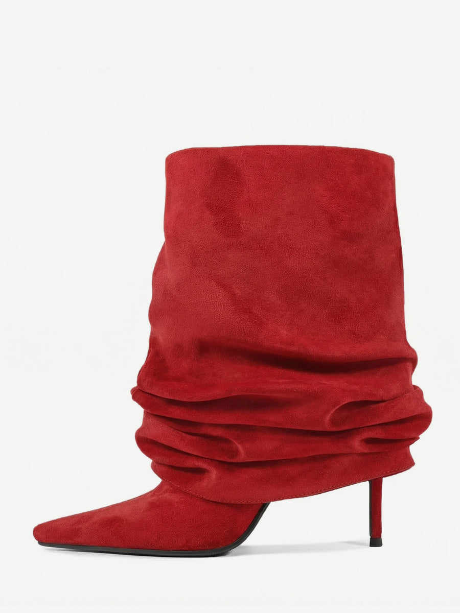 red pointed toe suede effect ankle boots — view 9