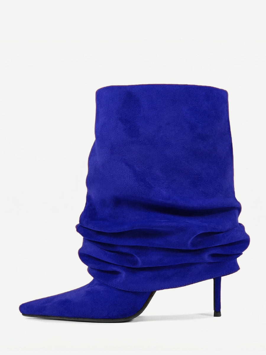 red pointed toe suede effect ankle boots — view 11