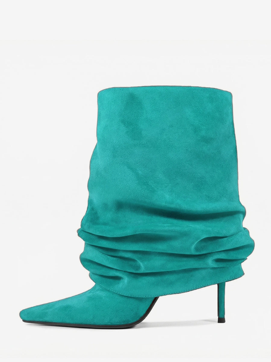 red pointed toe suede effect ankle boots — view 1