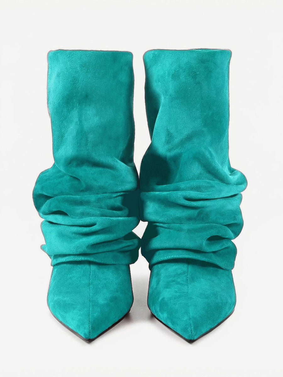 red pointed toe suede effect ankle boots — view 2