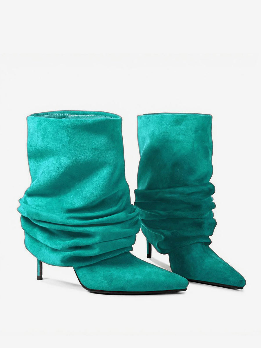red pointed toe suede effect ankle boots — view 4