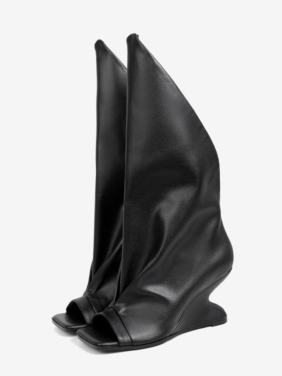 Brown Open-Toe Wedge Ankle Boots — view 1
