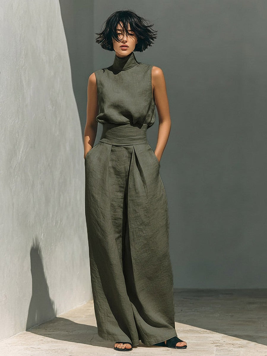 Hunter Green Sleeveless High-Neck Maxi Dress — view 1