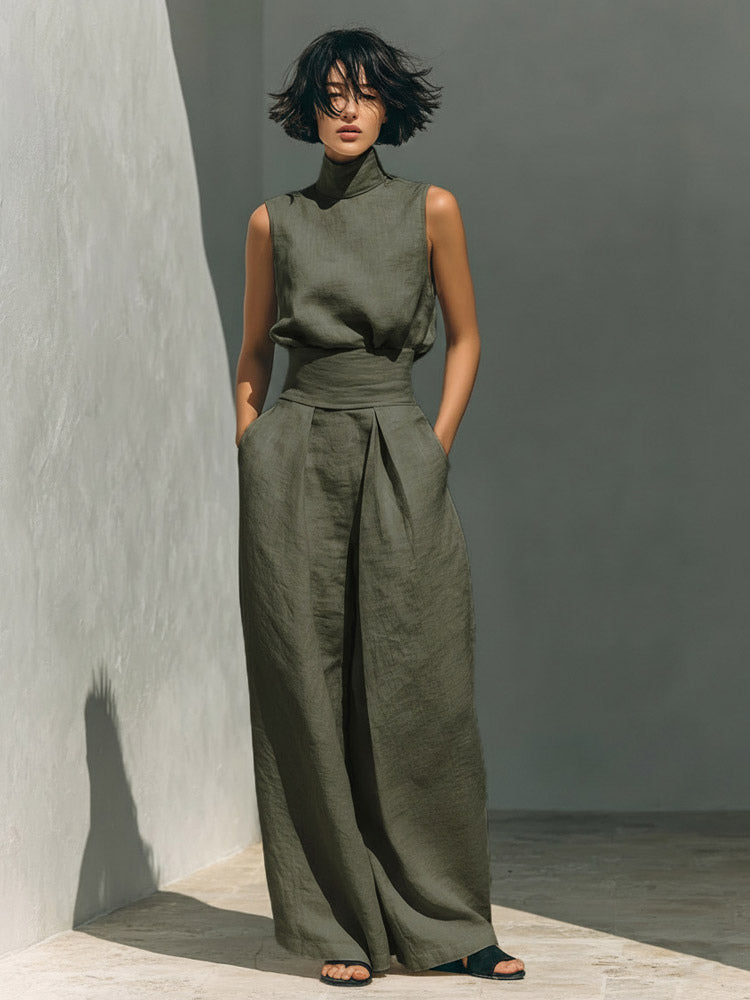 hunter green sleeveless high neck maxi dress — view 1