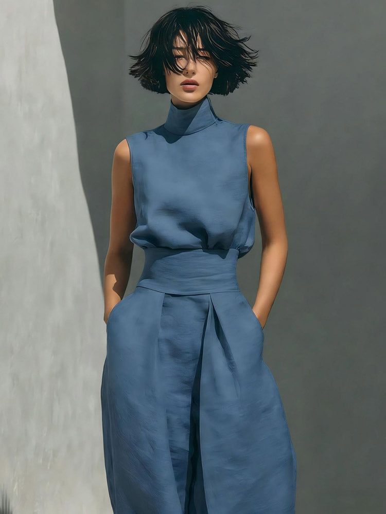 hunter green sleeveless high neck maxi dress — view 3