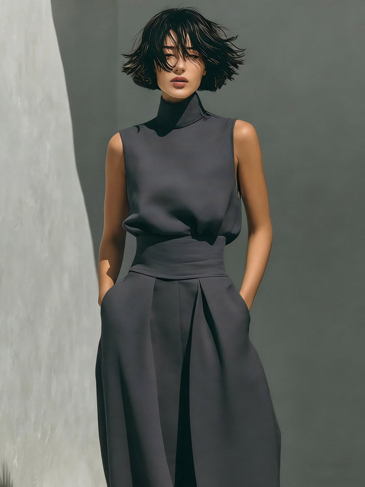 hunter green sleeveless high neck maxi dress — view 7