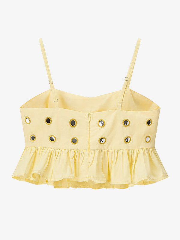yellow sleeveless pleated strappy two piece set — view 5