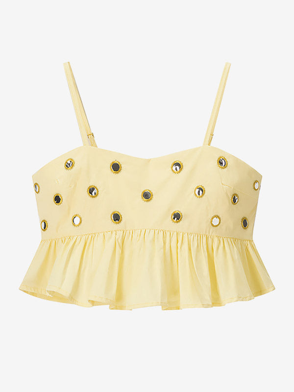 Yellow Sleeveless Pleated Strappy Two-Piece Set — view 4