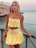 Yellow Sleeveless Pleated Strappy Two-Piece Set — view 1