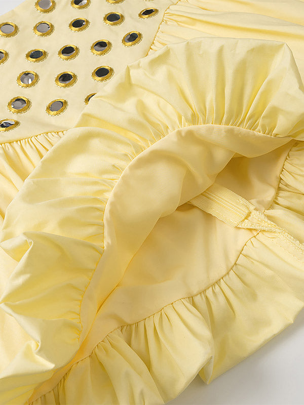 Yellow Sleeveless Pleated Strappy Two-Piece Set — view 11