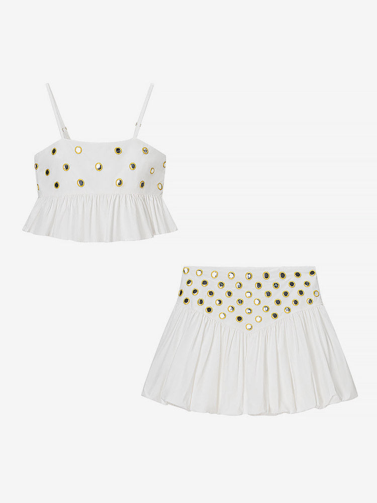 Yellow Sleeveless Pleated Strappy Two-Piece Set — view 15