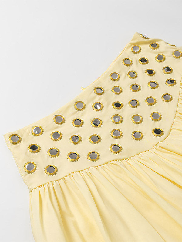 Yellow Sleeveless Pleated Strappy Two-Piece Set — view 8