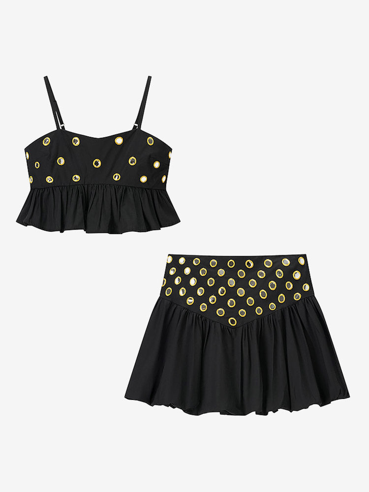 Yellow Sleeveless Pleated Strappy Two-Piece Set — view 14