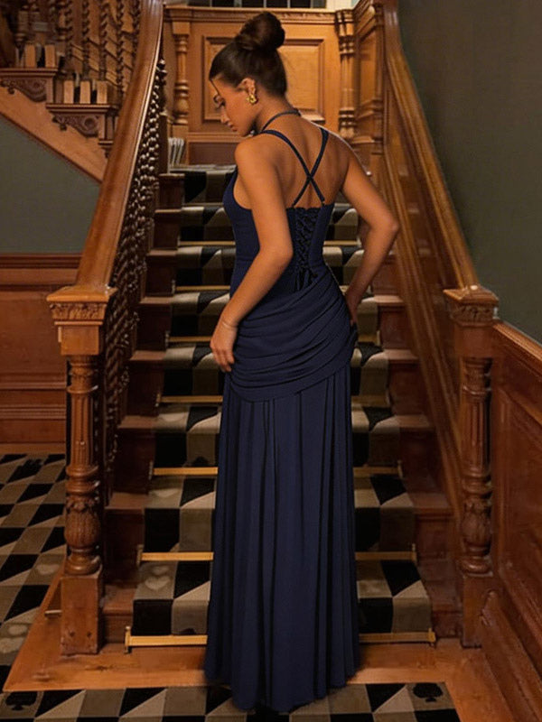 Navy Ruched Maxi Dress — view 10