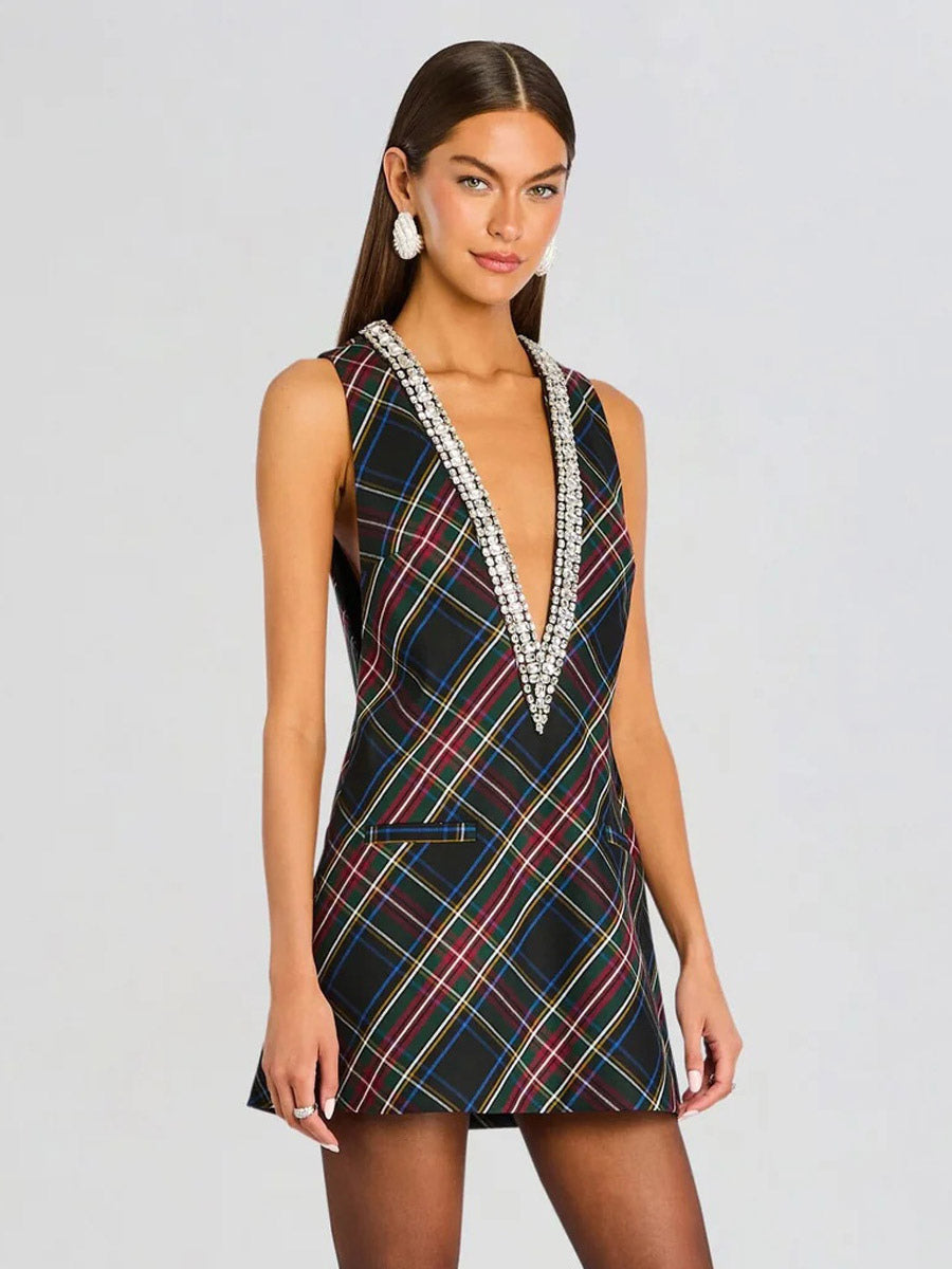 Navy Embellished Sleeveless V-Neck Dress — view 3