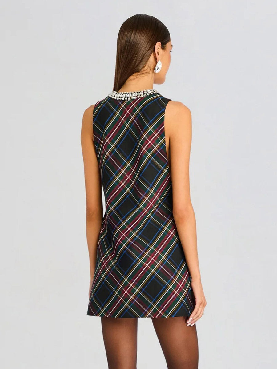 Navy Embellished Sleeveless V-Neck Dress — view 4