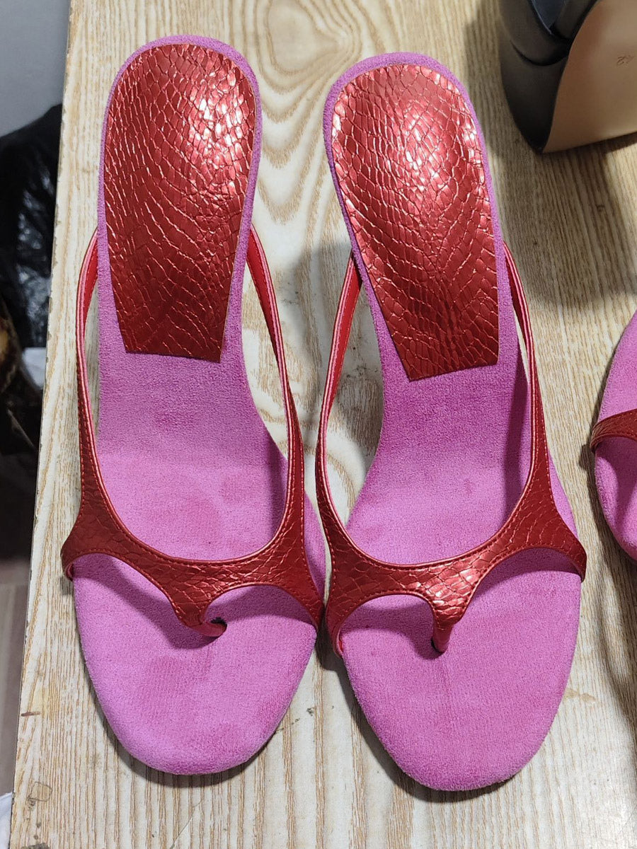 brick red stiletto strappy sandals — view 2