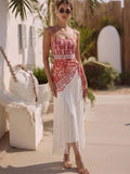 Red Lace-Up Floral Strappy Beach Cover-Up — view 1