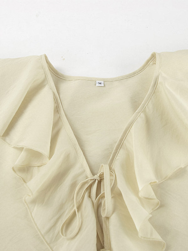 ivory long sleeve v neck ruffle two piece set — view 10