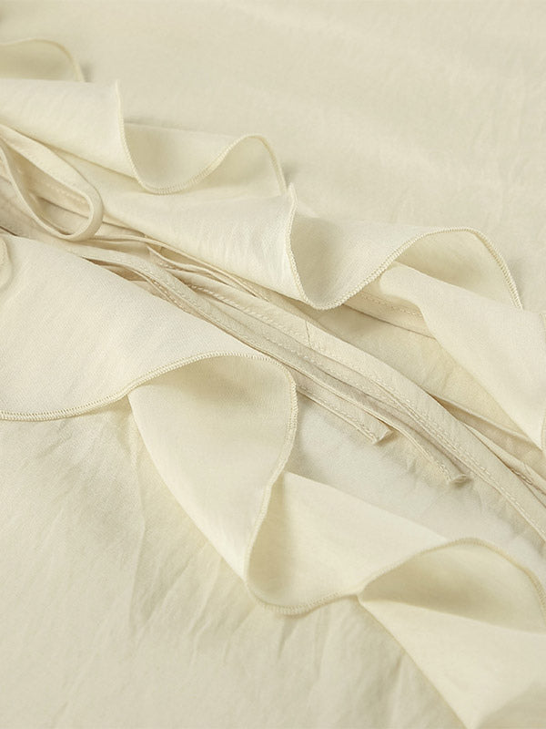 Ivory Long-Sleeve V-Neck Ruffle Two-Piece Set — view 13