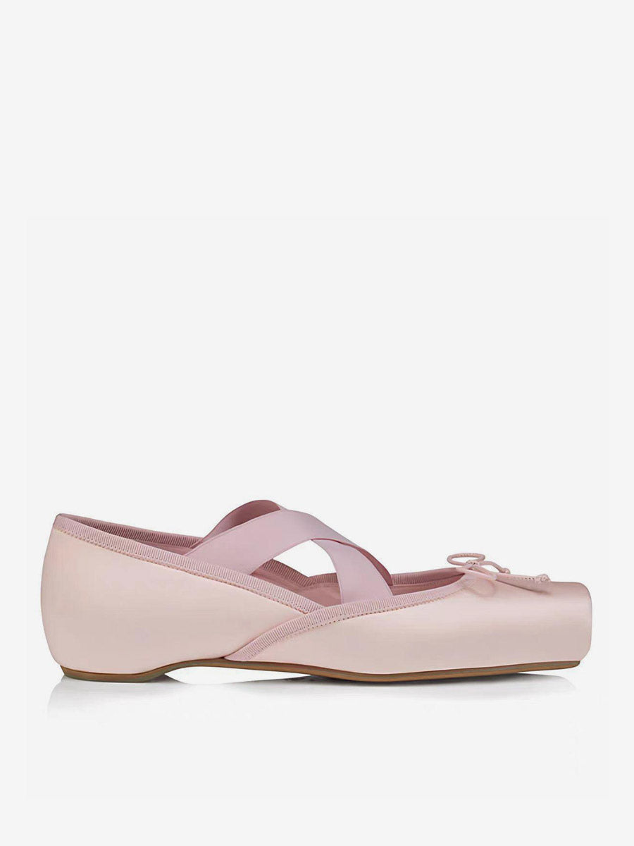 Apricot Square-Toe Slip-On Bow Detail Ballet Flats — view 2