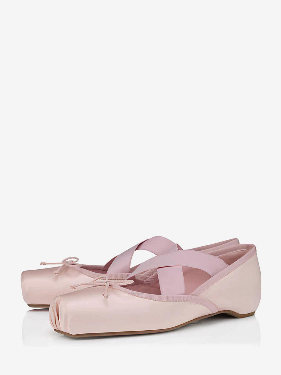 Apricot Square-Toe Slip-On Bow Detail Ballet Flats — view 1