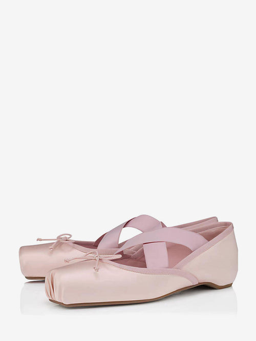 Apricot Square-Toe Slip-On Bow Detail Ballet Flats — view 1