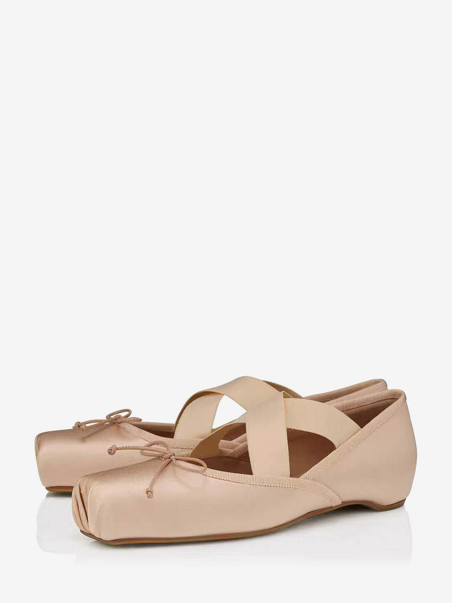 Apricot Square-Toe Slip-On Bow Detail Ballet Flats — view 3