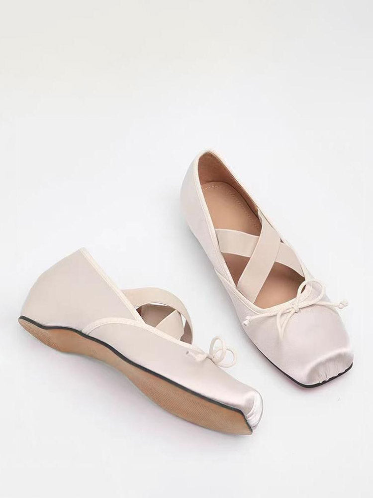 Apricot Square-Toe Slip-On Bow Detail Ballet Flats — view 4