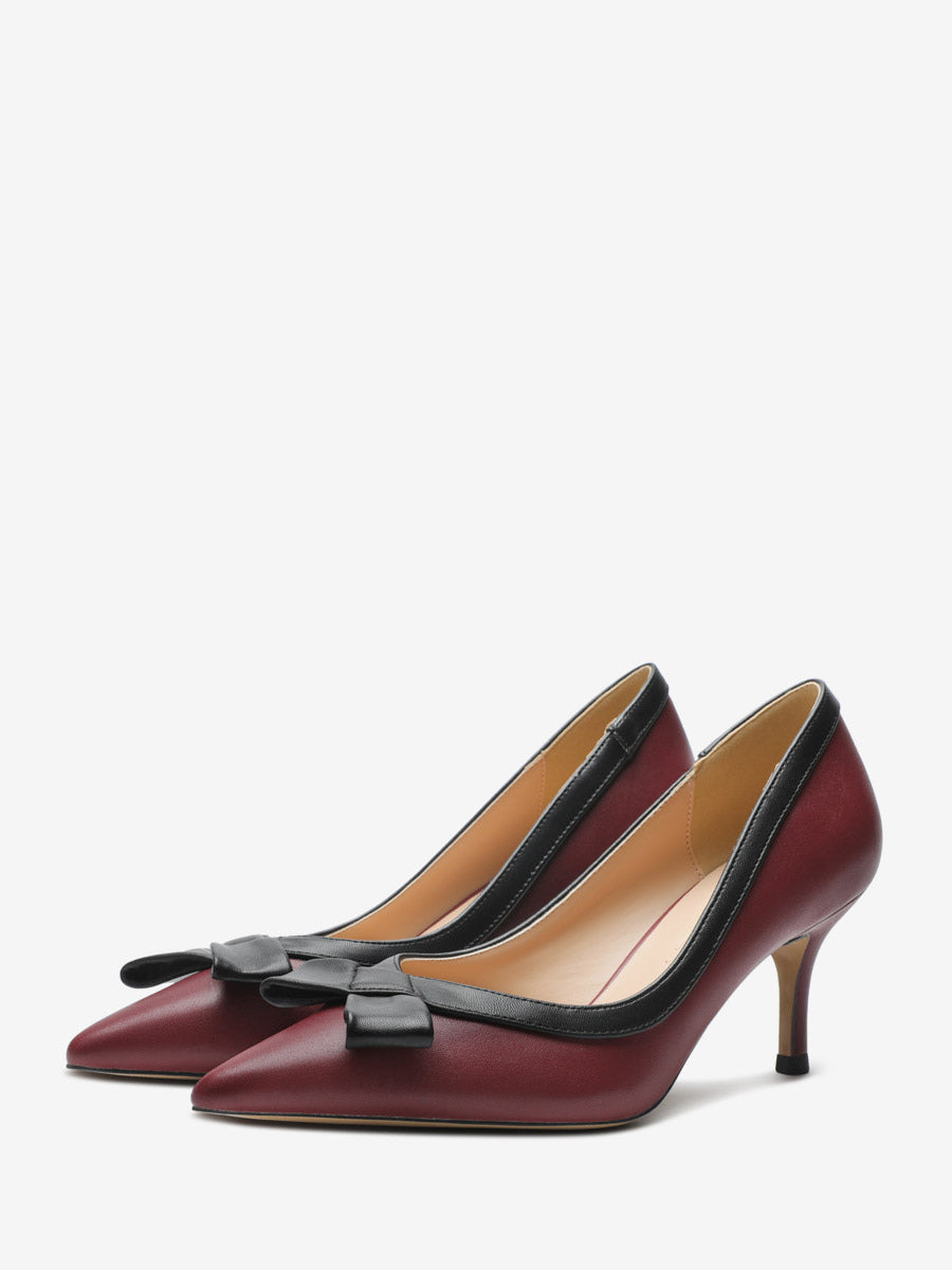 red pointed toe kitten heel slip on court shoes — view 3